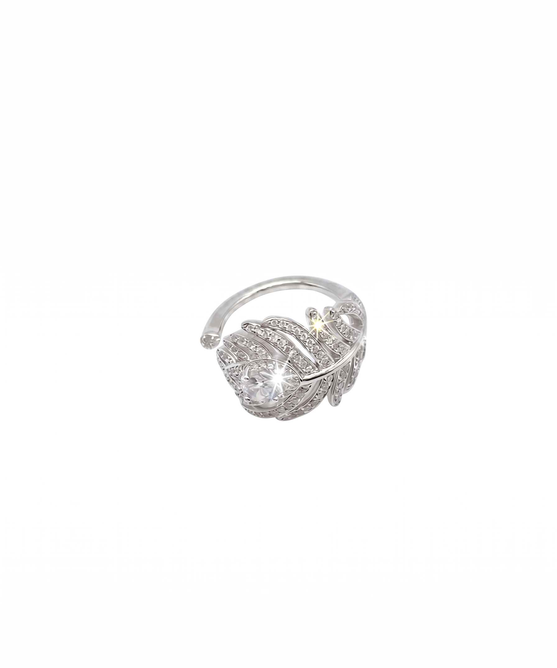 Silver Plated Cubic Zirconia Feather Ring by Natelyrian