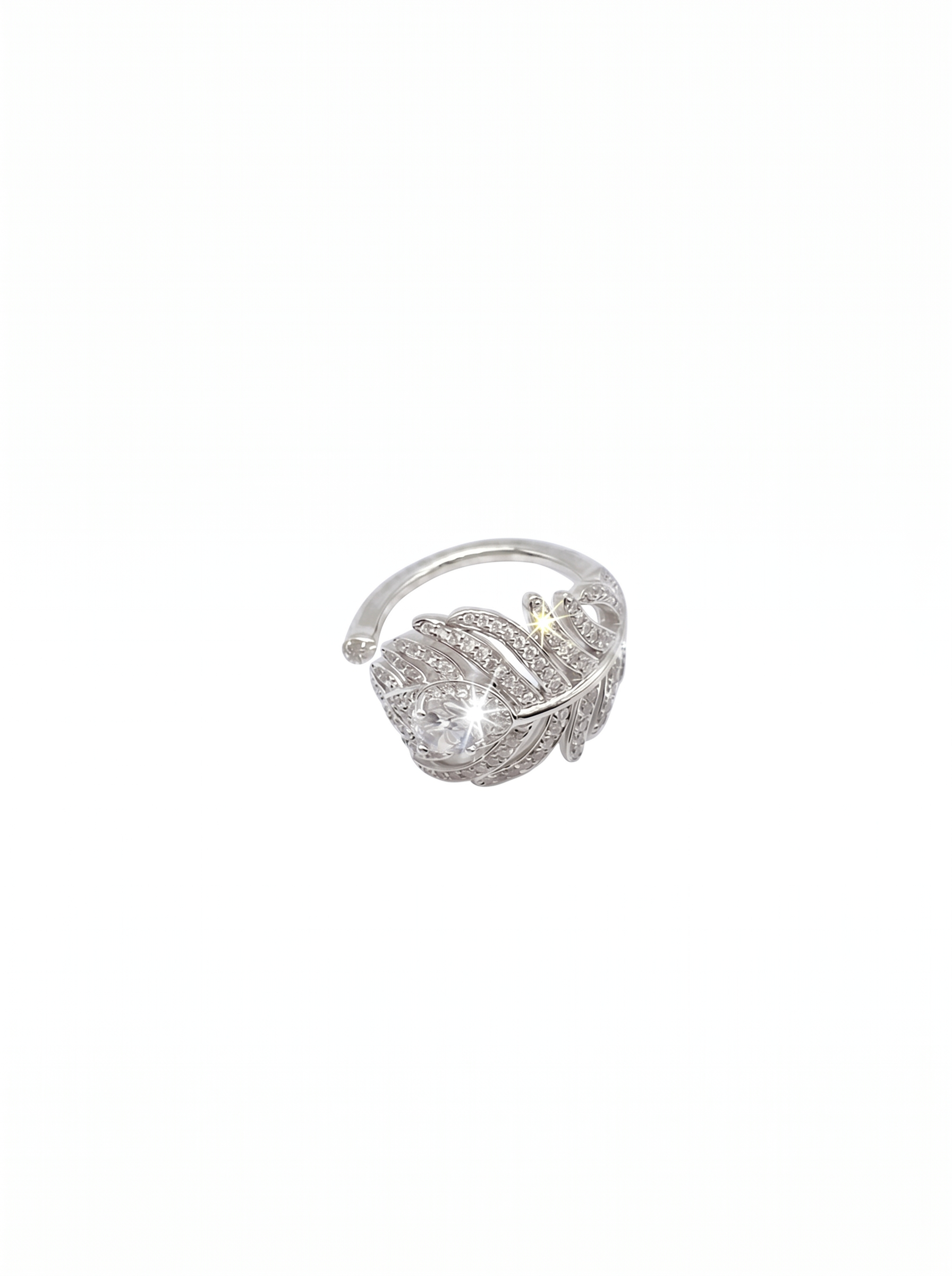 Silver Plated Cubic Zirconia Feather Ring by Natelyrian