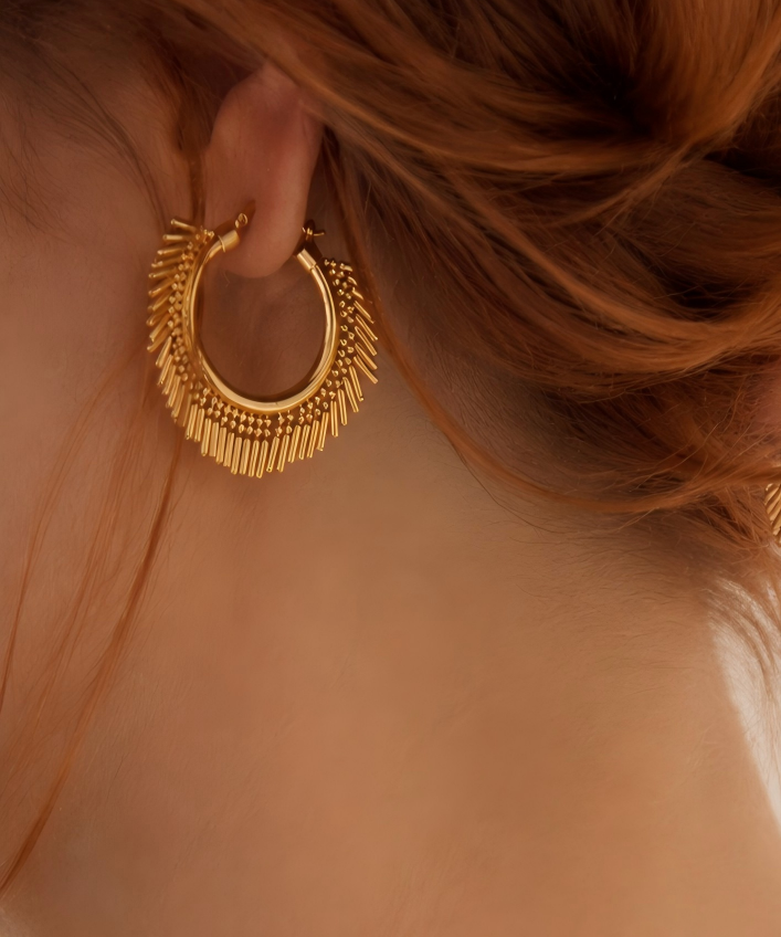 18K Gold Plated Sunburst Hoop Earrings detail view