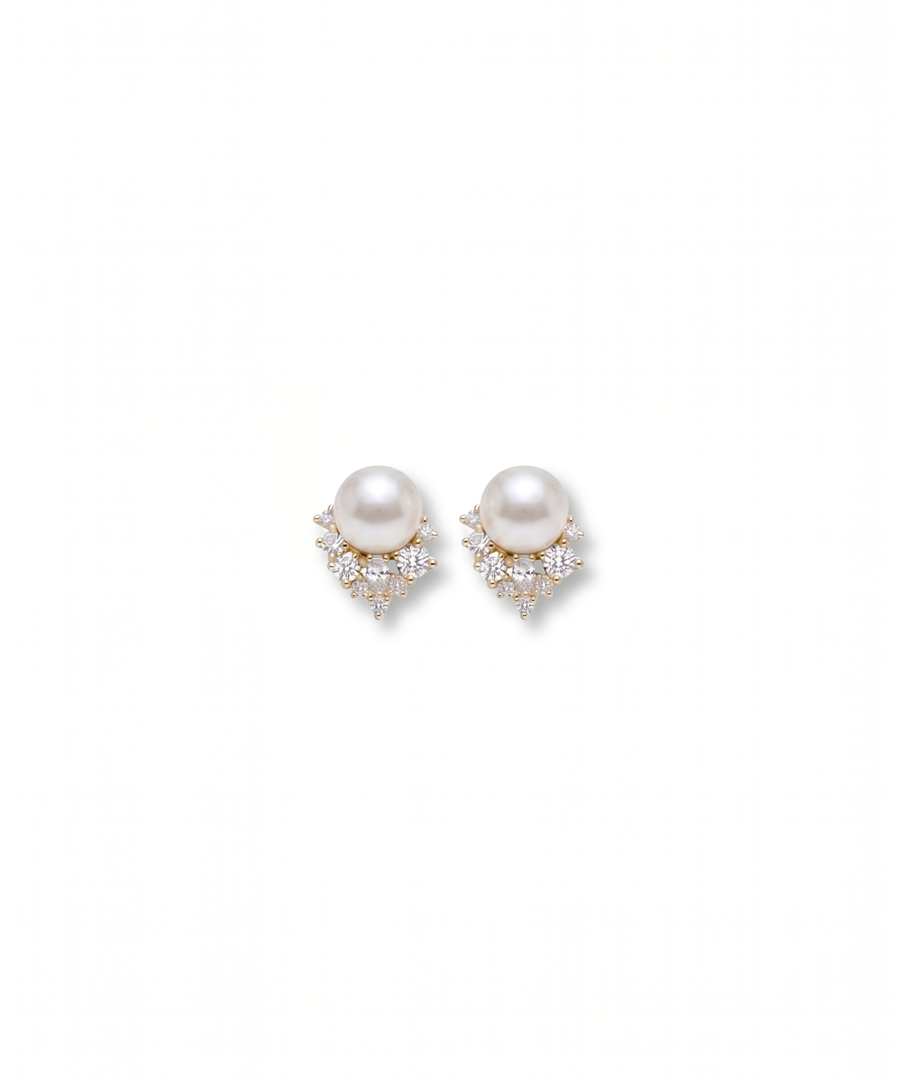 Silver and Gold Multi-Cut Cubic Zirconia Snowflake Freshwater Pearl Stud Earrings by Natelyrian