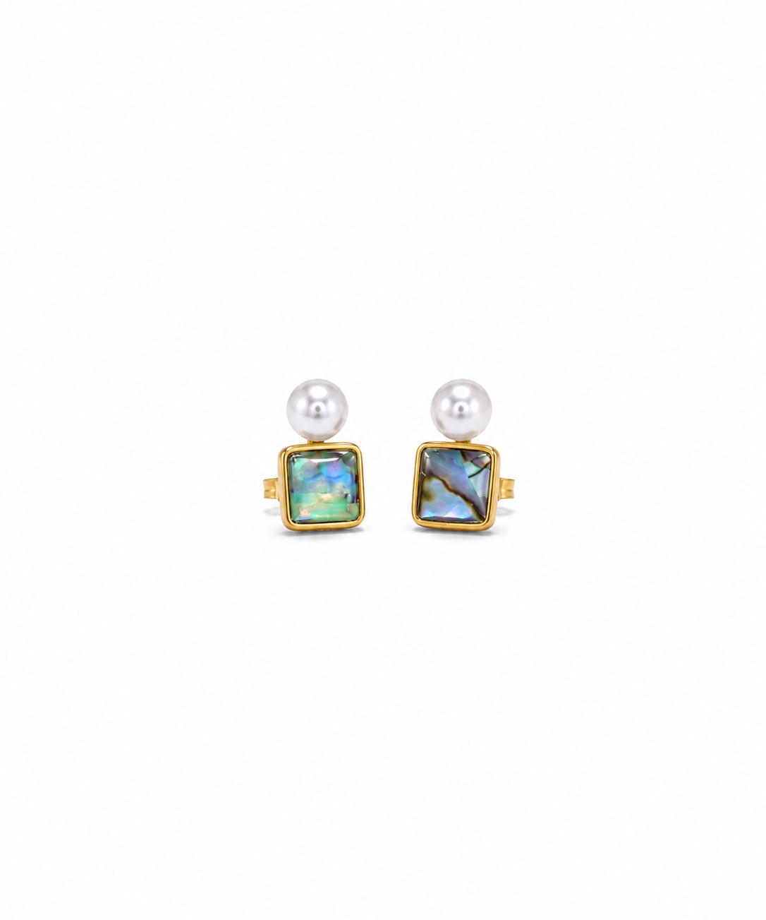 18K Gold Plated Square Mother of Pearl Freshwater Pearl Stud Earrings by Natelyrian