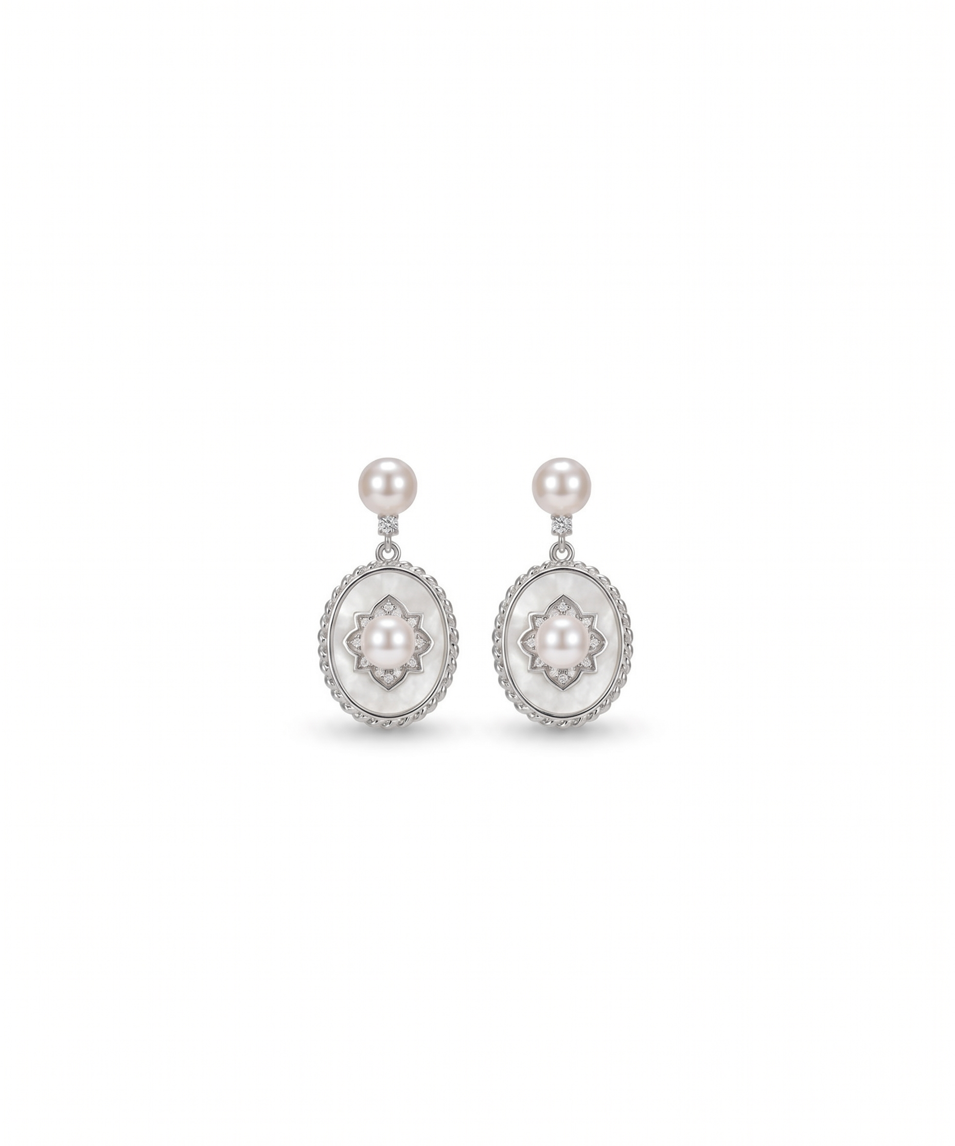 Silver Plated Snowflake Freshwater Pearl Earrings by Natelyrian