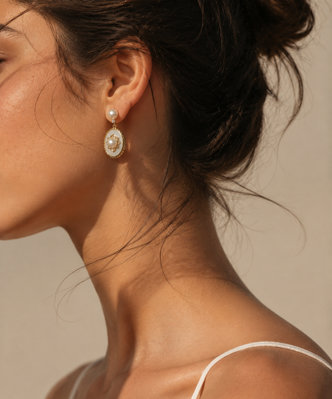 Silver Plated Snowflake Freshwater Pearl Earrings detail view