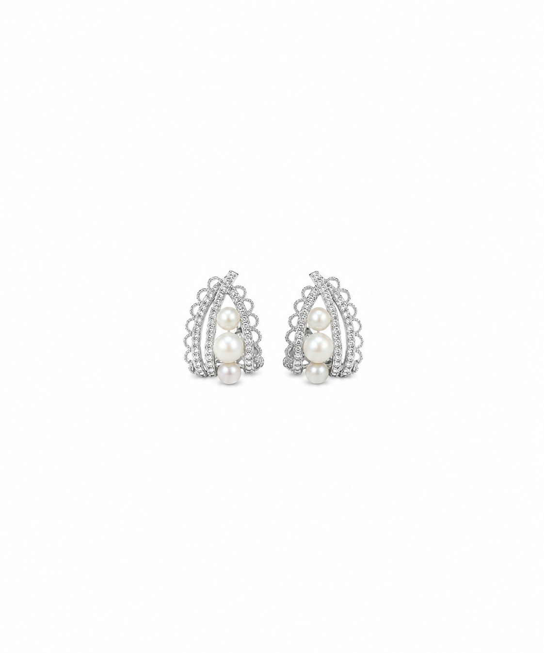Gold and Silver Plated Pearl Cluster Earrings alternate view