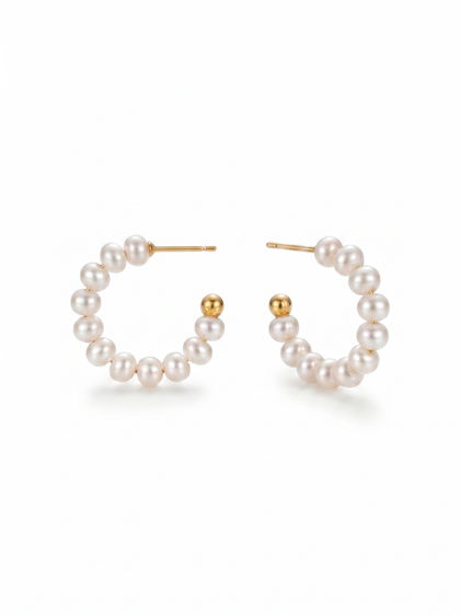 18K Gold Plated Natural Pearl C-Hoop Earrings by Natelyrian