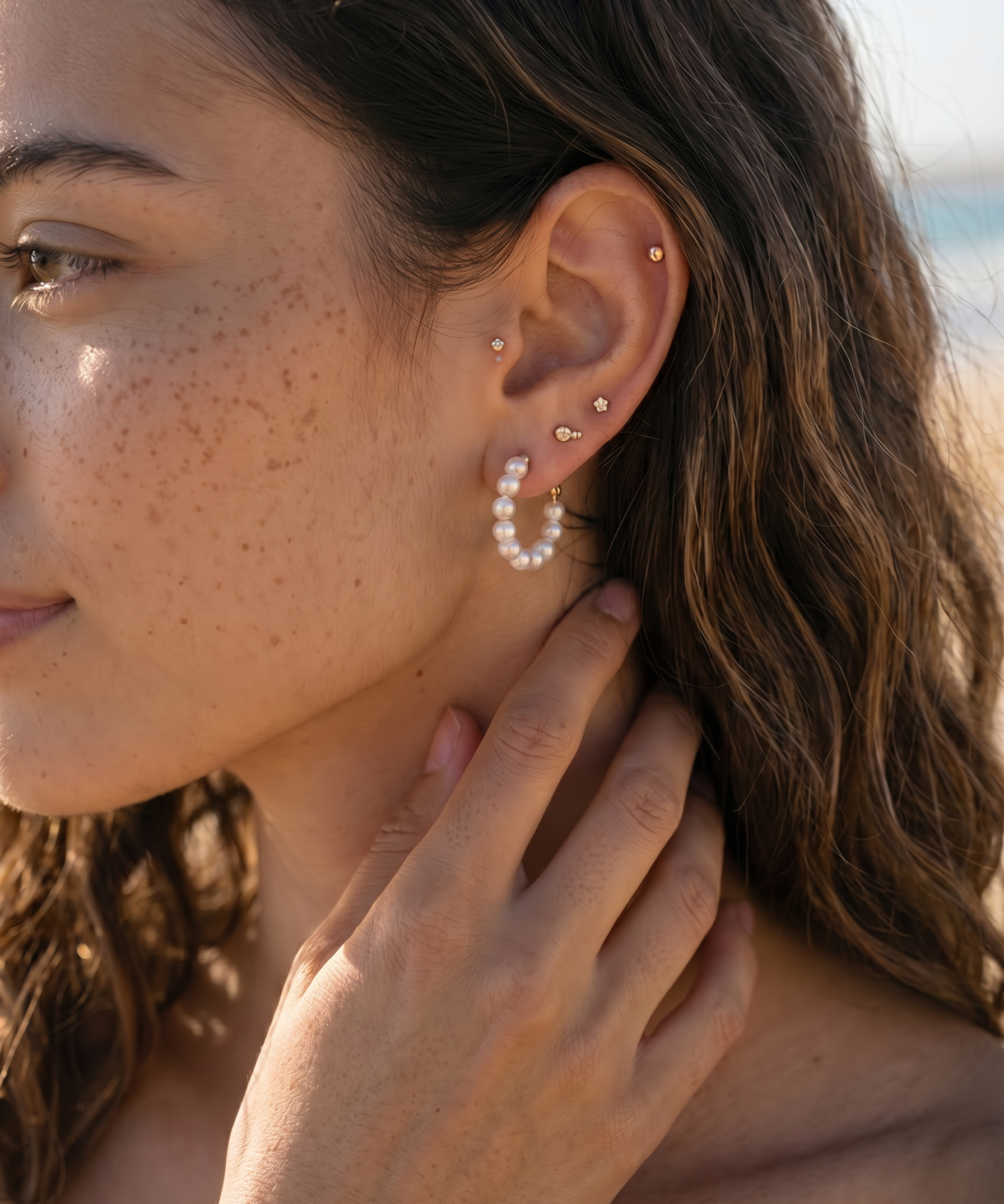 18K Gold Plated Natural Pearl C-Hoop Earrings detail view