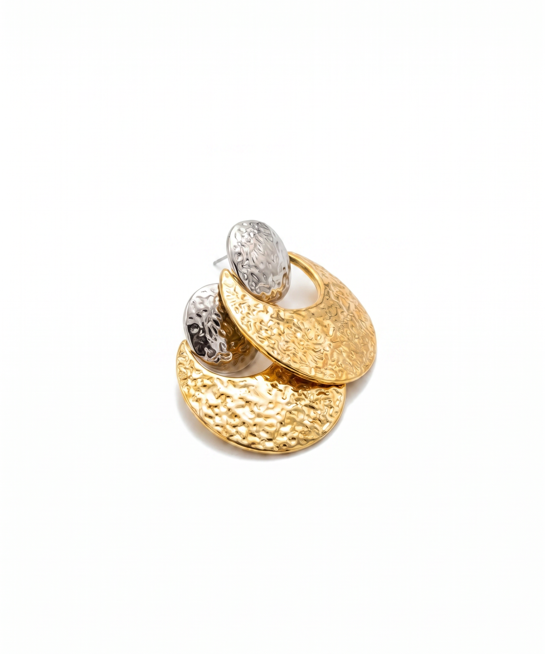 18K Gold Plated Hammered Moon Drop Earrings by Natelyrian