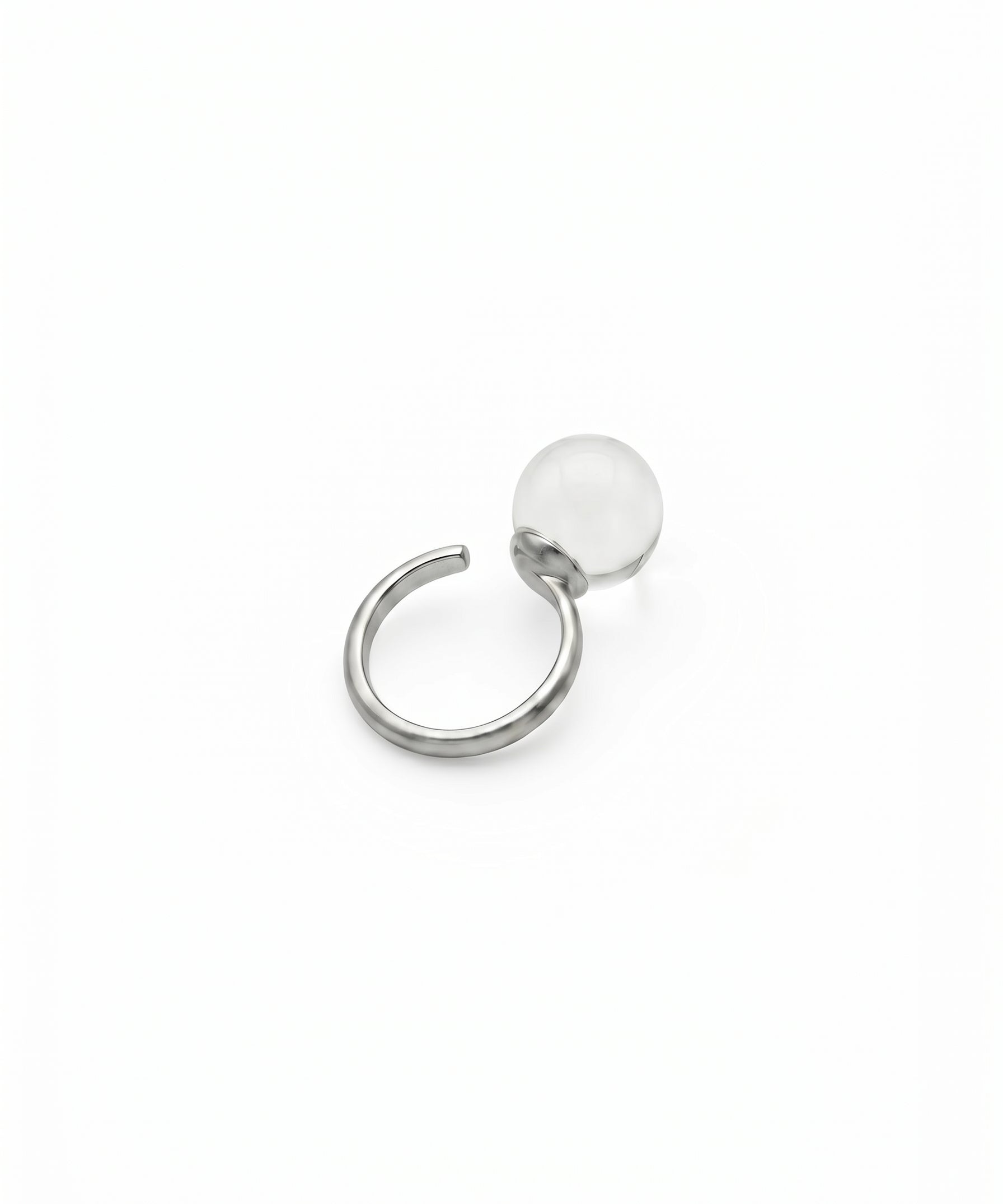 Silver Plated Natural White Crystal Ball Open Ring by Natelyrian