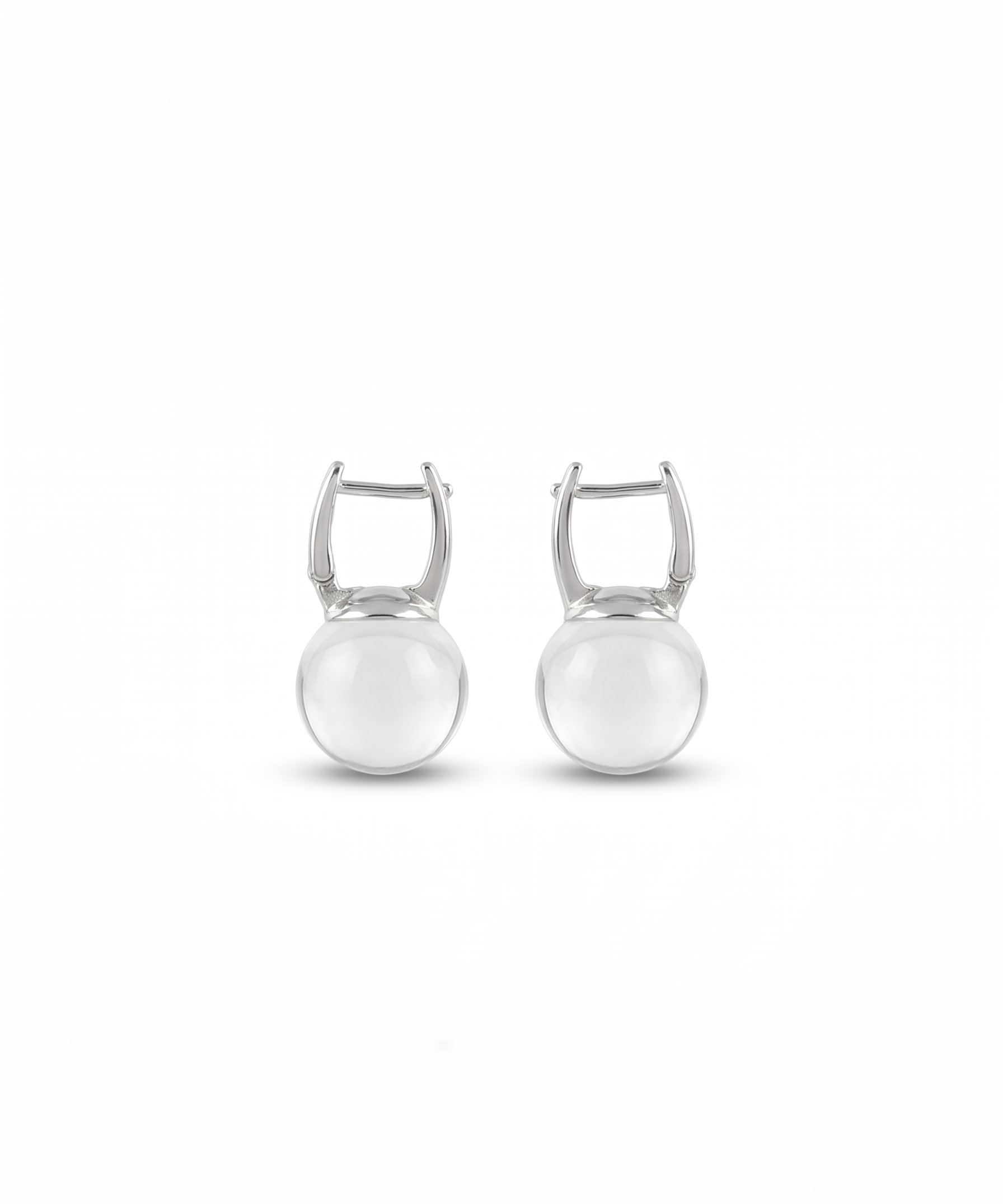Silver Plated Natural White Crystal Ball Drop Earrings by Natelyrian