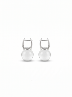 Silver Plated Natural White Crystal Ball Drop Earrings by Natelyrian
