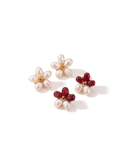 18K Gold Plated Baroque Pearl Flower Stud Earrings by Natelyrian