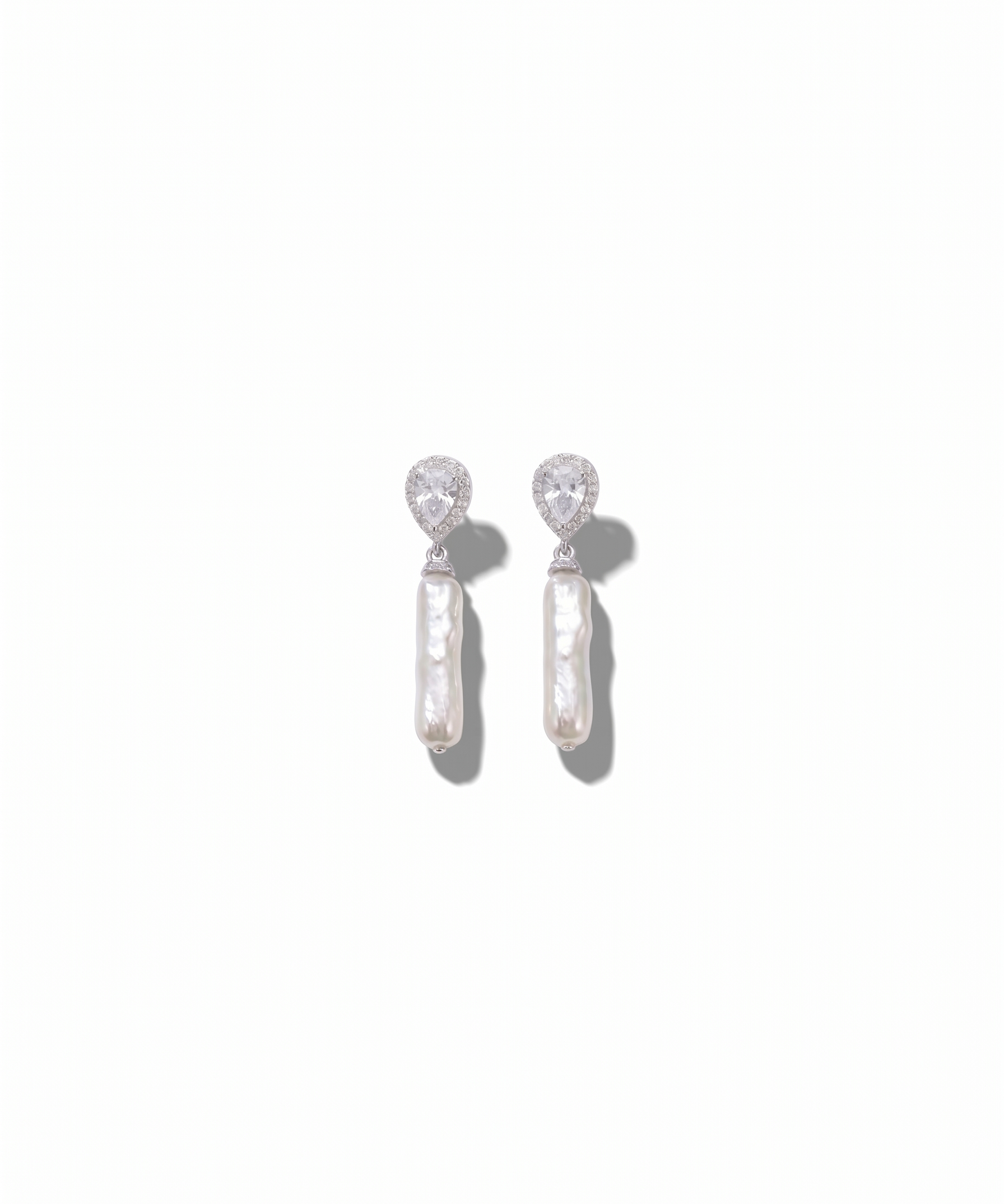 Teardrop Halo Cubic Zirconia Baroque Stick Pearl Drop Earrings by Natelyrian