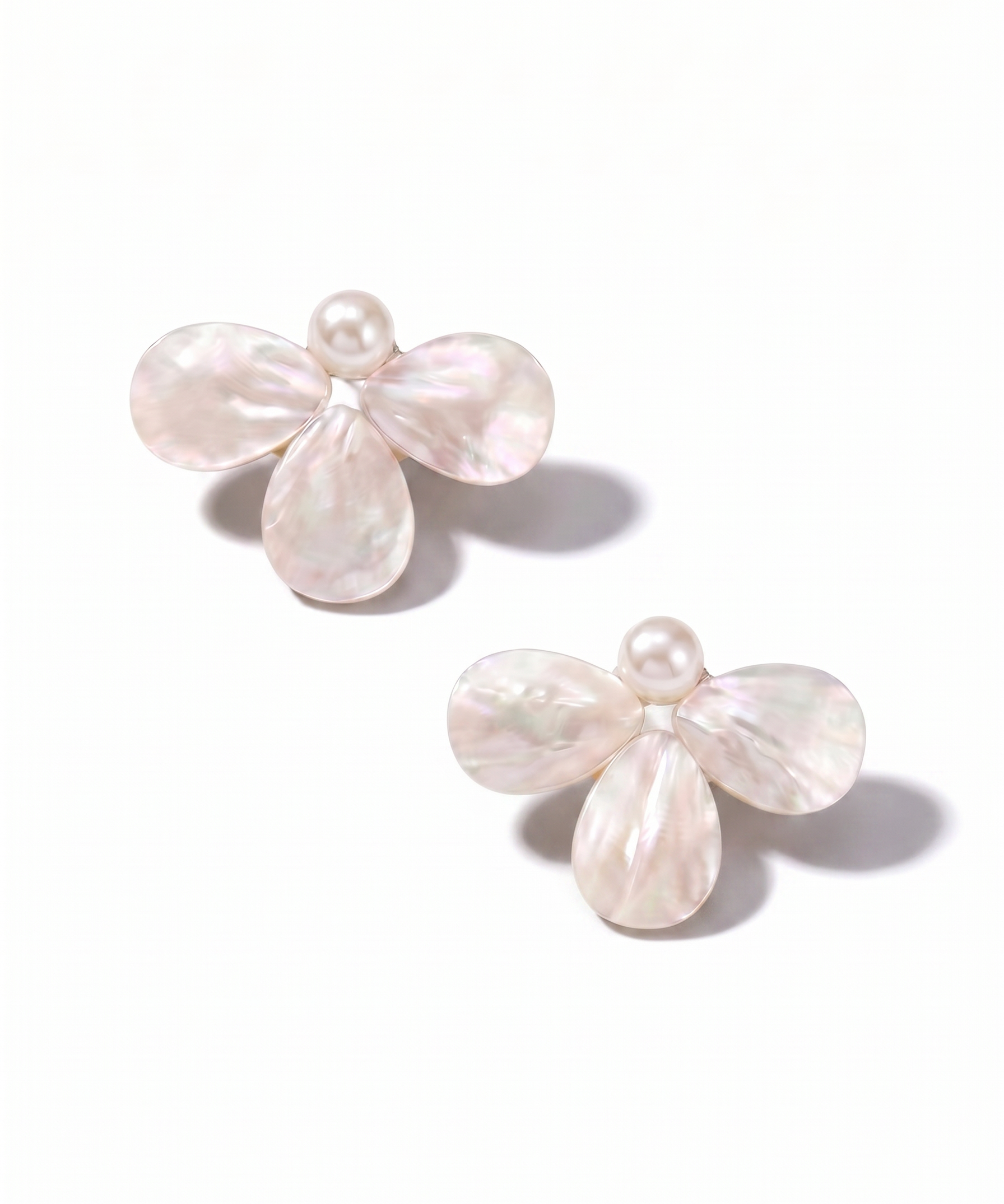Mother of Pearl Three Petal Flower Pearl Earrings by Natelyrian