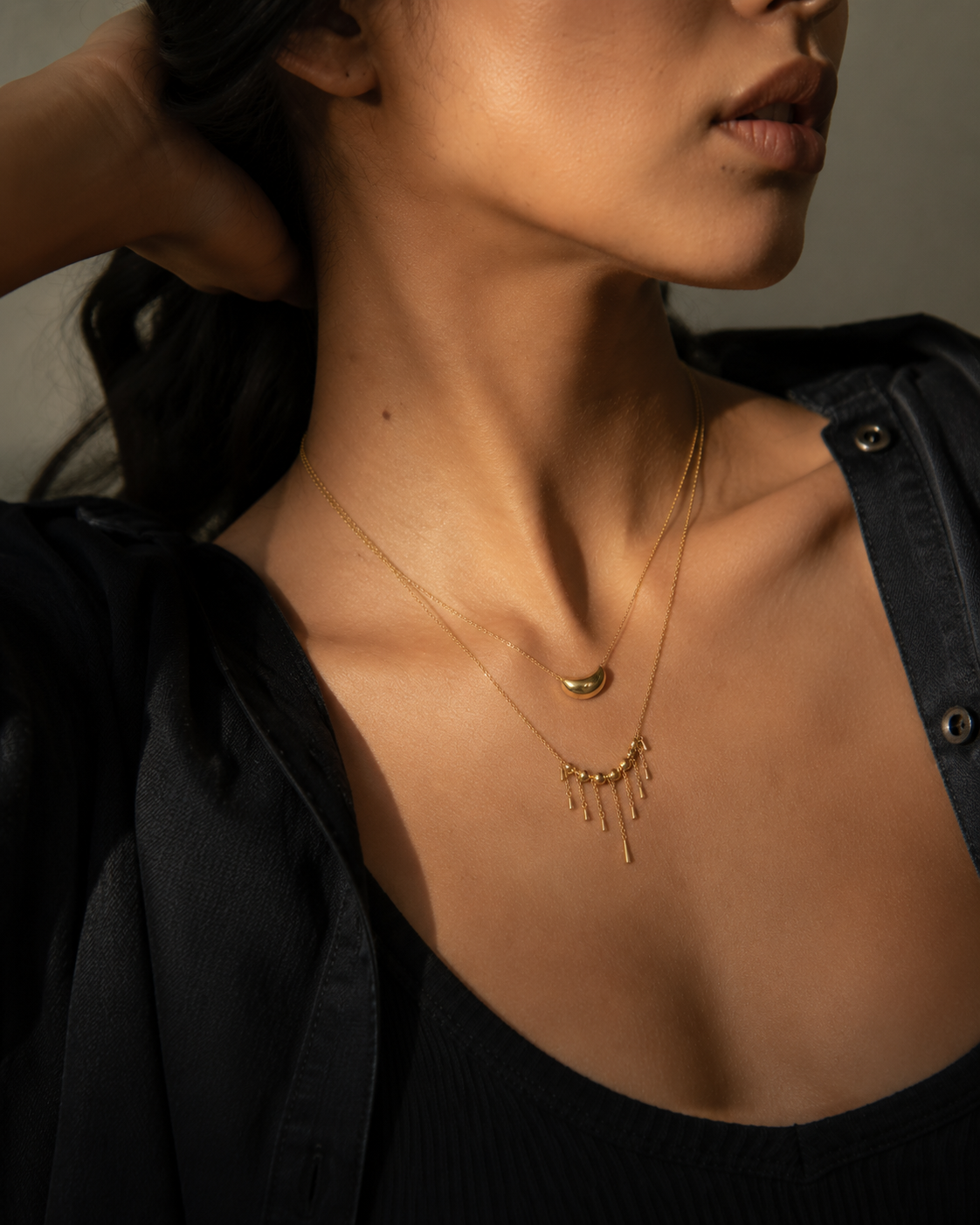 Gold Bean Minimalist Pendant Necklace alternate view
