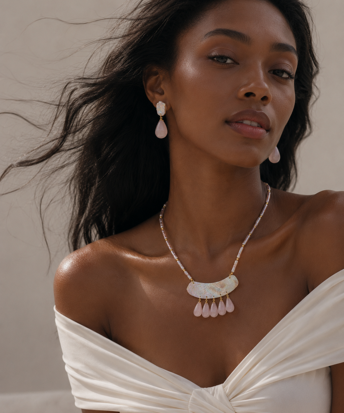 Baroque Pearl and Rose Quartz Drop Earrings by Natelyrian