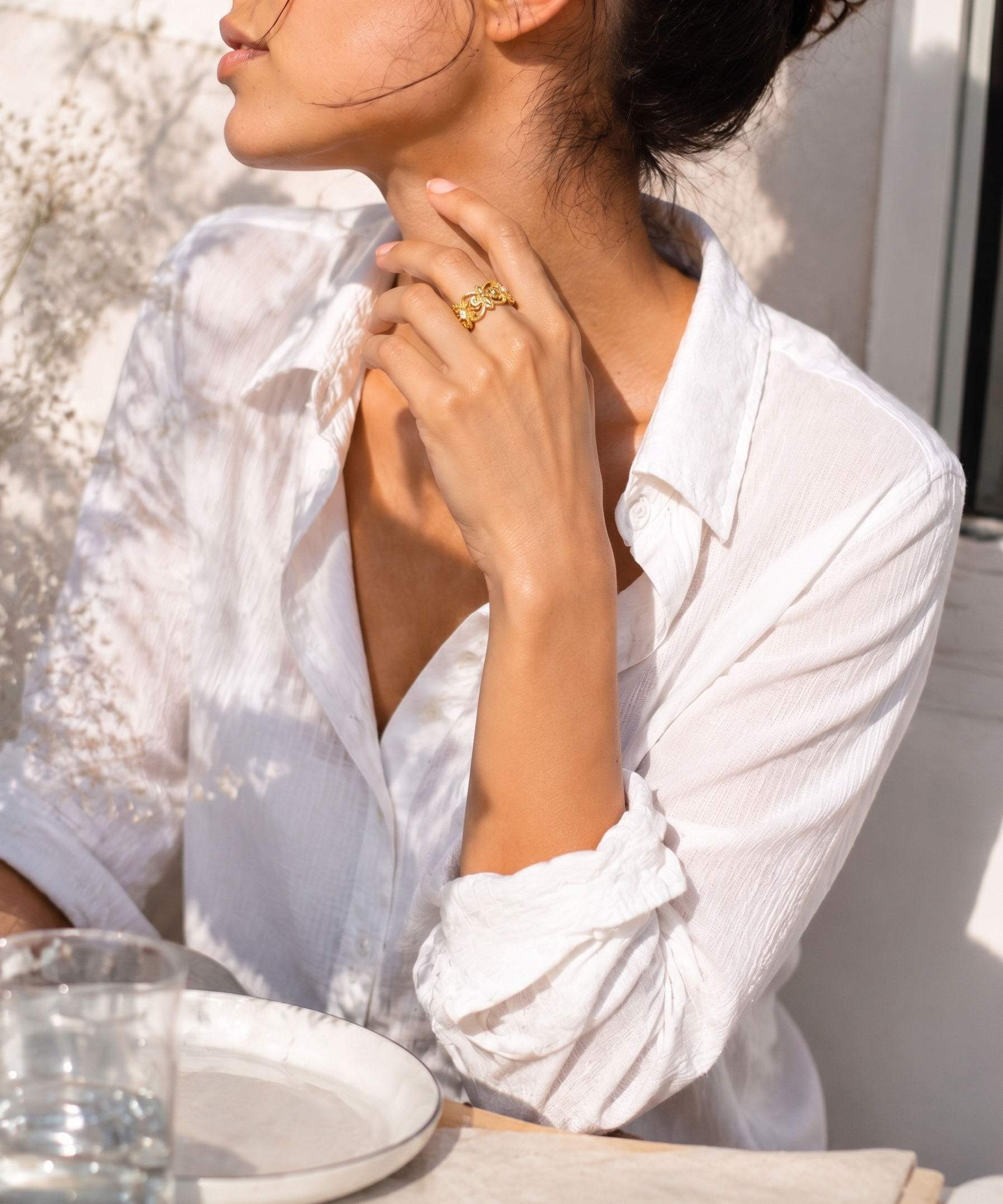 18K Gold Plated Filigree Open Ring detail view