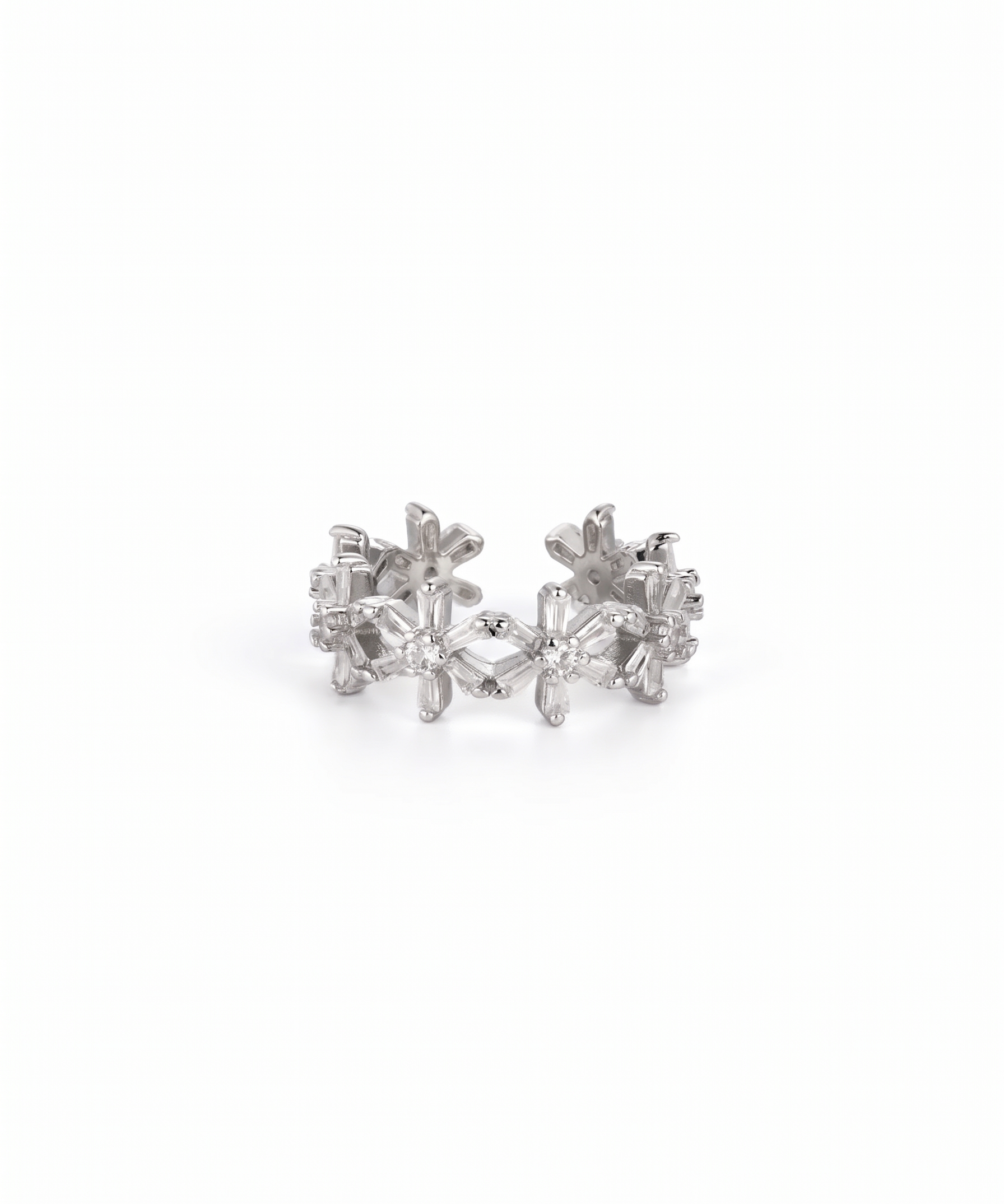 Silver-Plated Cubic Zirconia Daisy Open Ring by Natelyrian