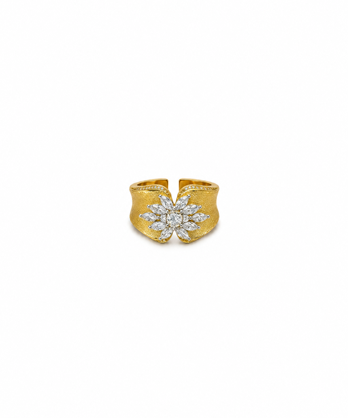18K Gold Plated Matte Open Cubic Zirconia Ring by Natelyrian