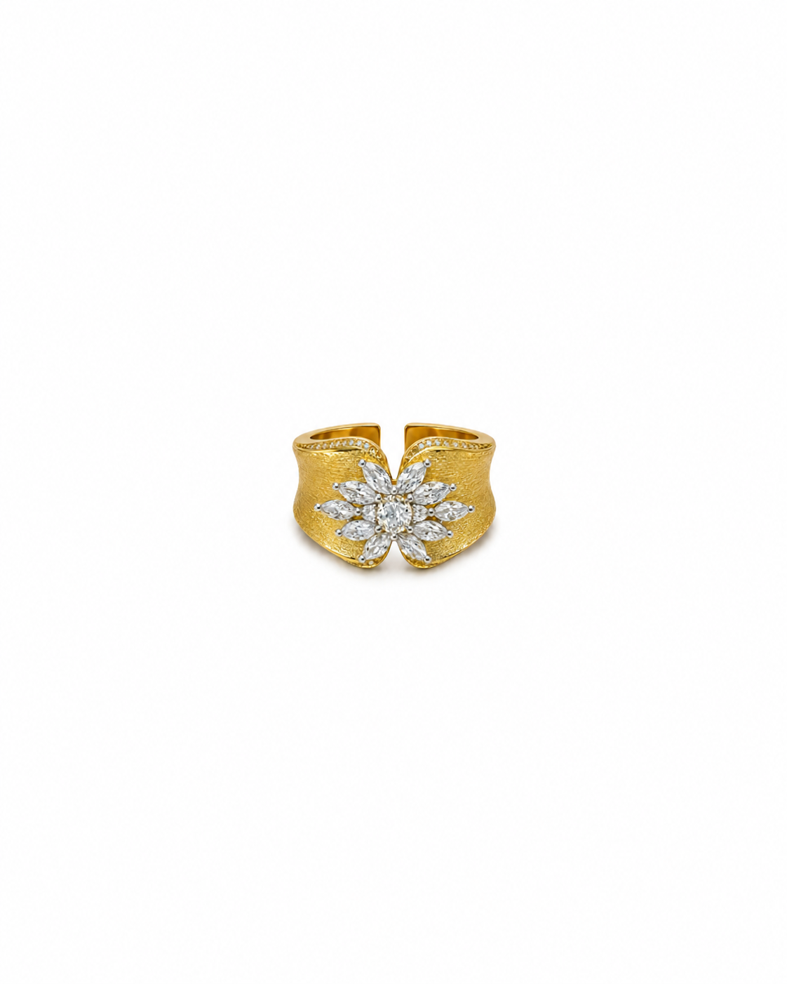 18K Gold Plated Matte Open Cubic Zirconia Ring by Natelyrian