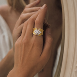 18K Gold Plated Matte Open Cubic Zirconia Ring detail view