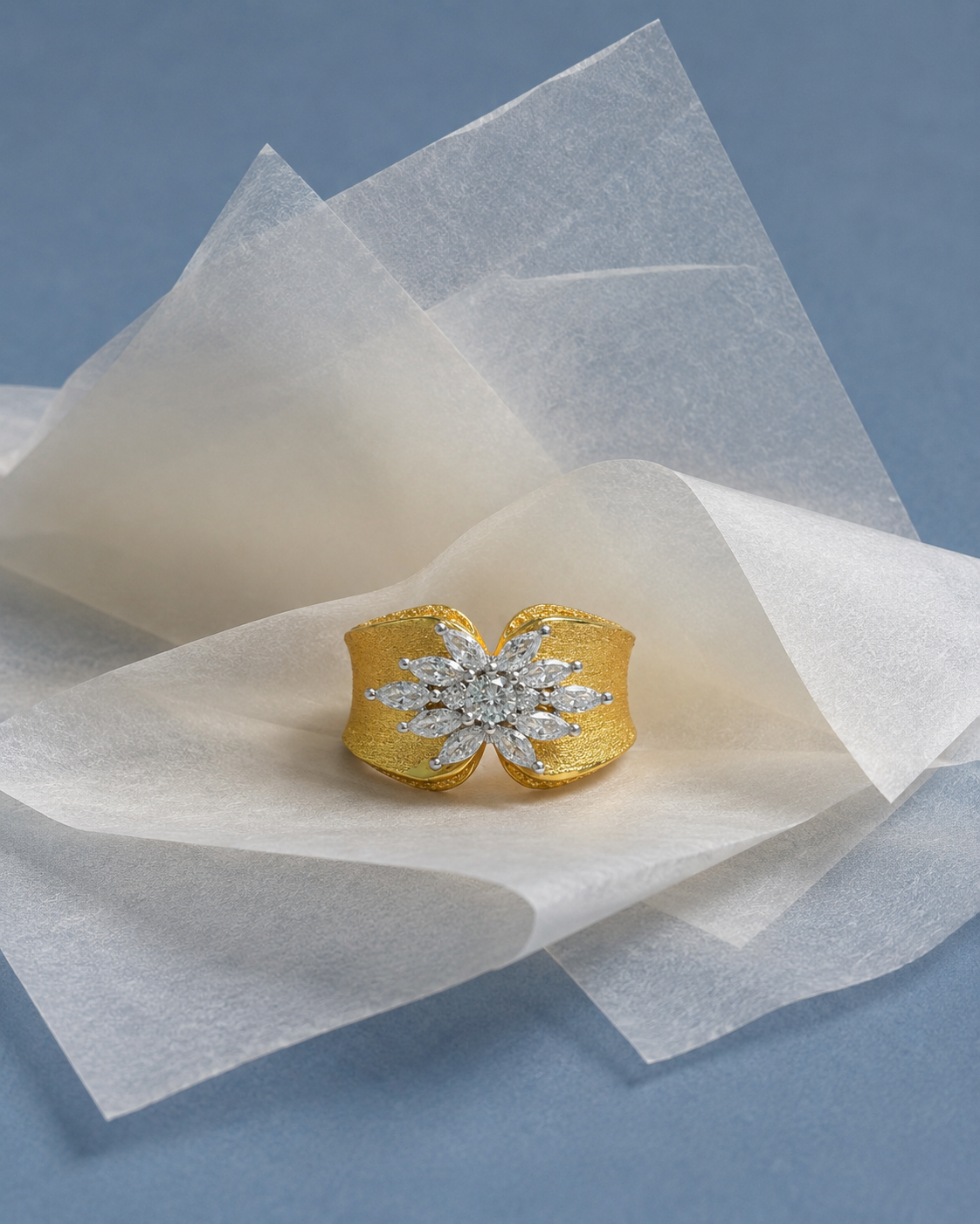 18K Gold Plated Matte Open Cubic Zirconia Ring alternate view