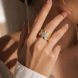 18K Gold Plated Matte Open Cubic Zirconia Ring product view 4