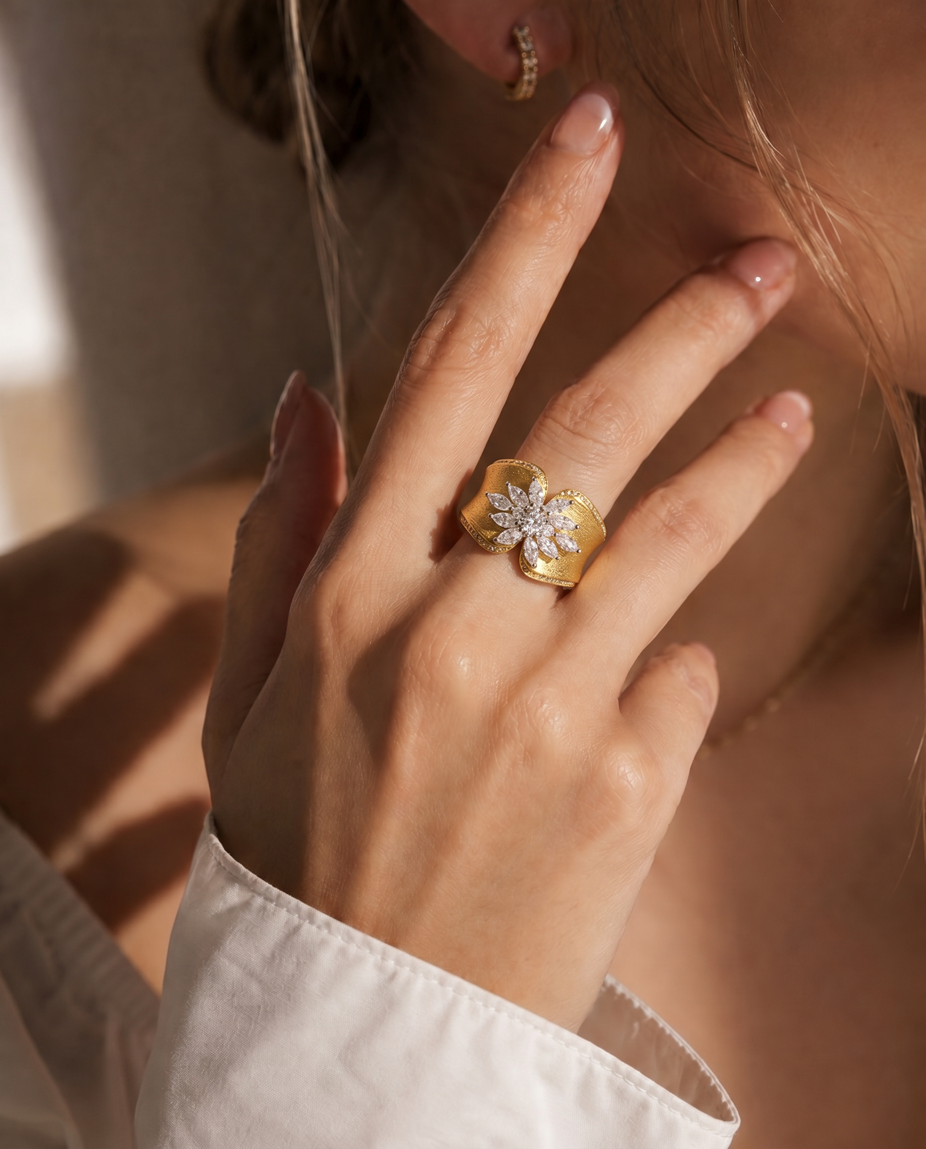 18K Gold Plated Matte Open Cubic Zirconia Ring product view 4