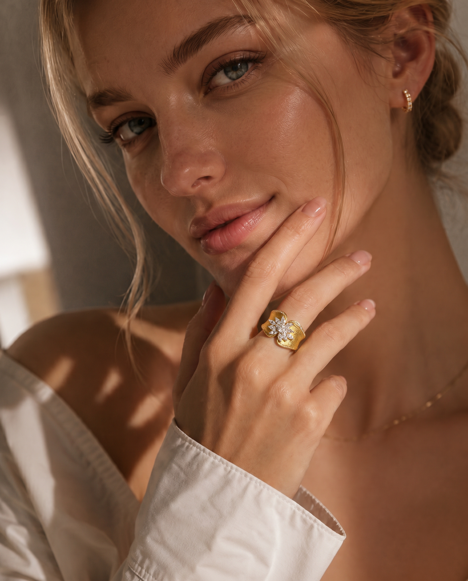 18K Gold Plated Matte Open Cubic Zirconia Ring product view 5