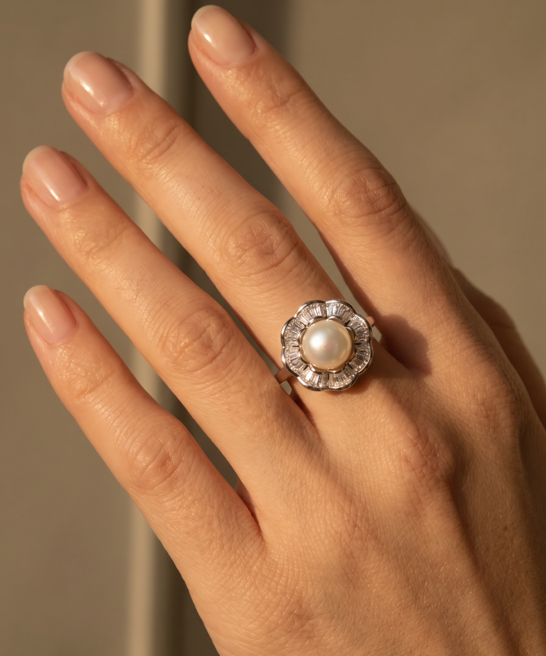 Freshwater Pearl Sunburst Stud Ring detail view