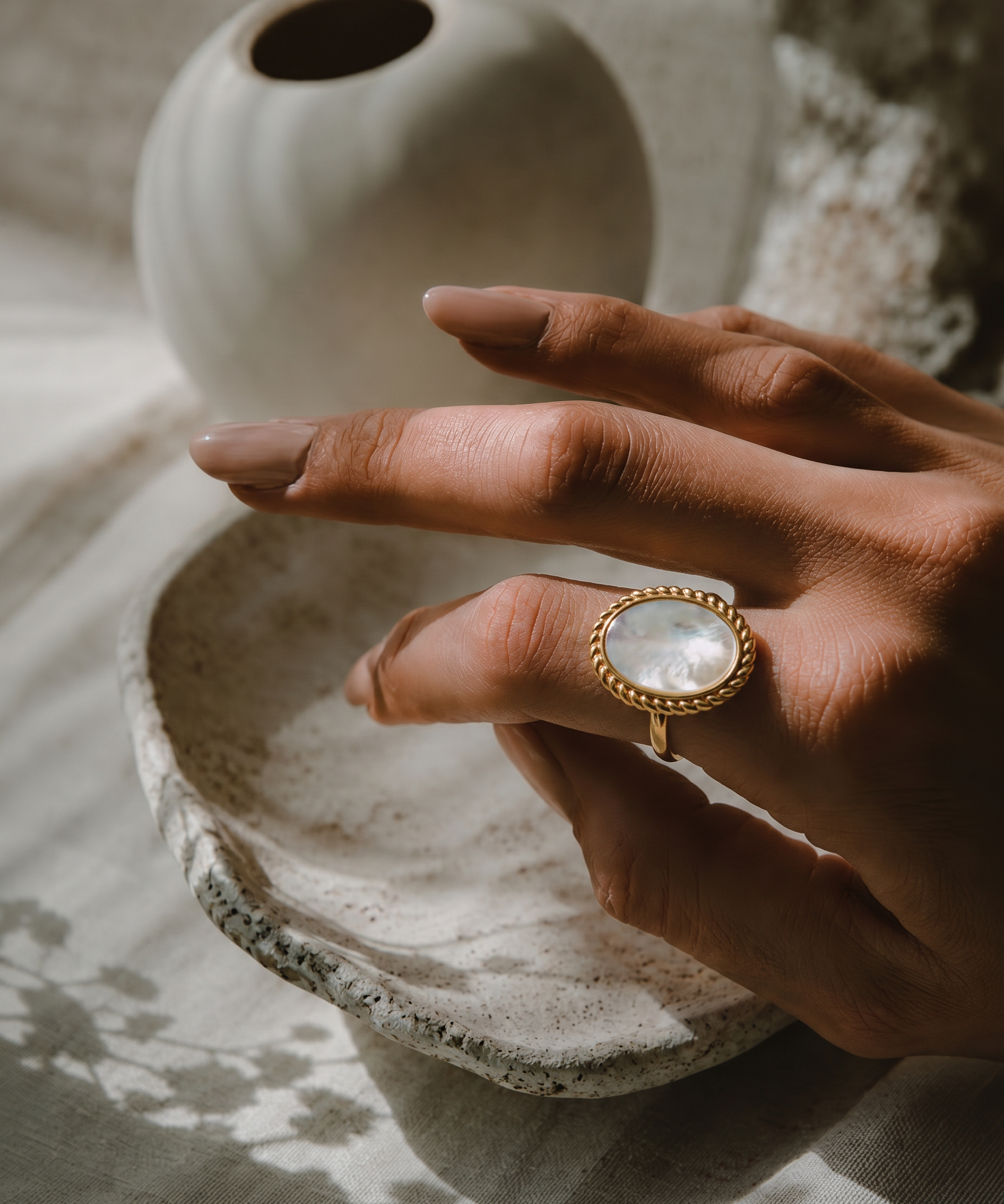 Mother of Pearl Adjustable Ring detail view