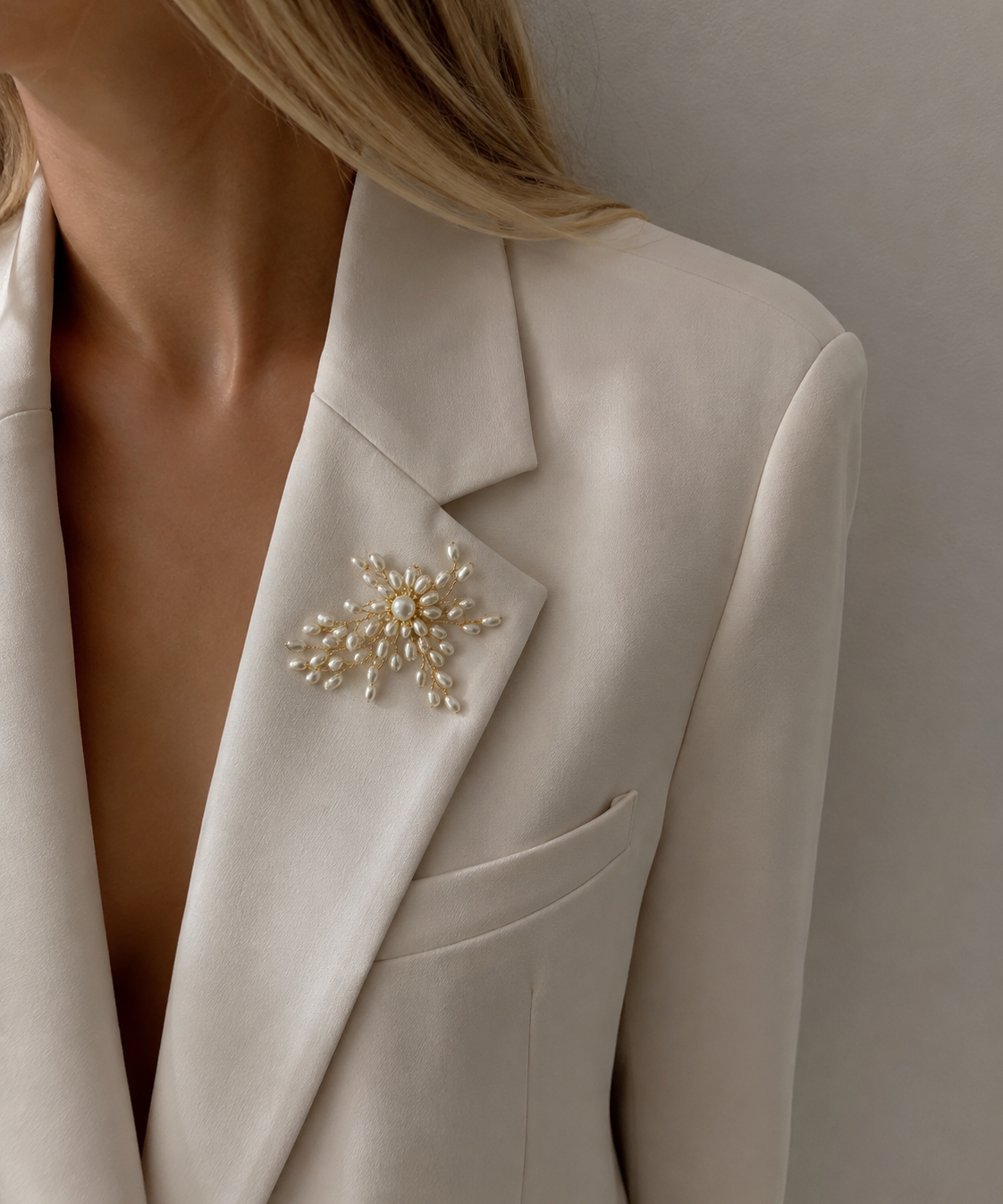 18K Gold Plated Mother of Pearl and Pearl Flower Brooch Gift jewelry set by Natelyrian