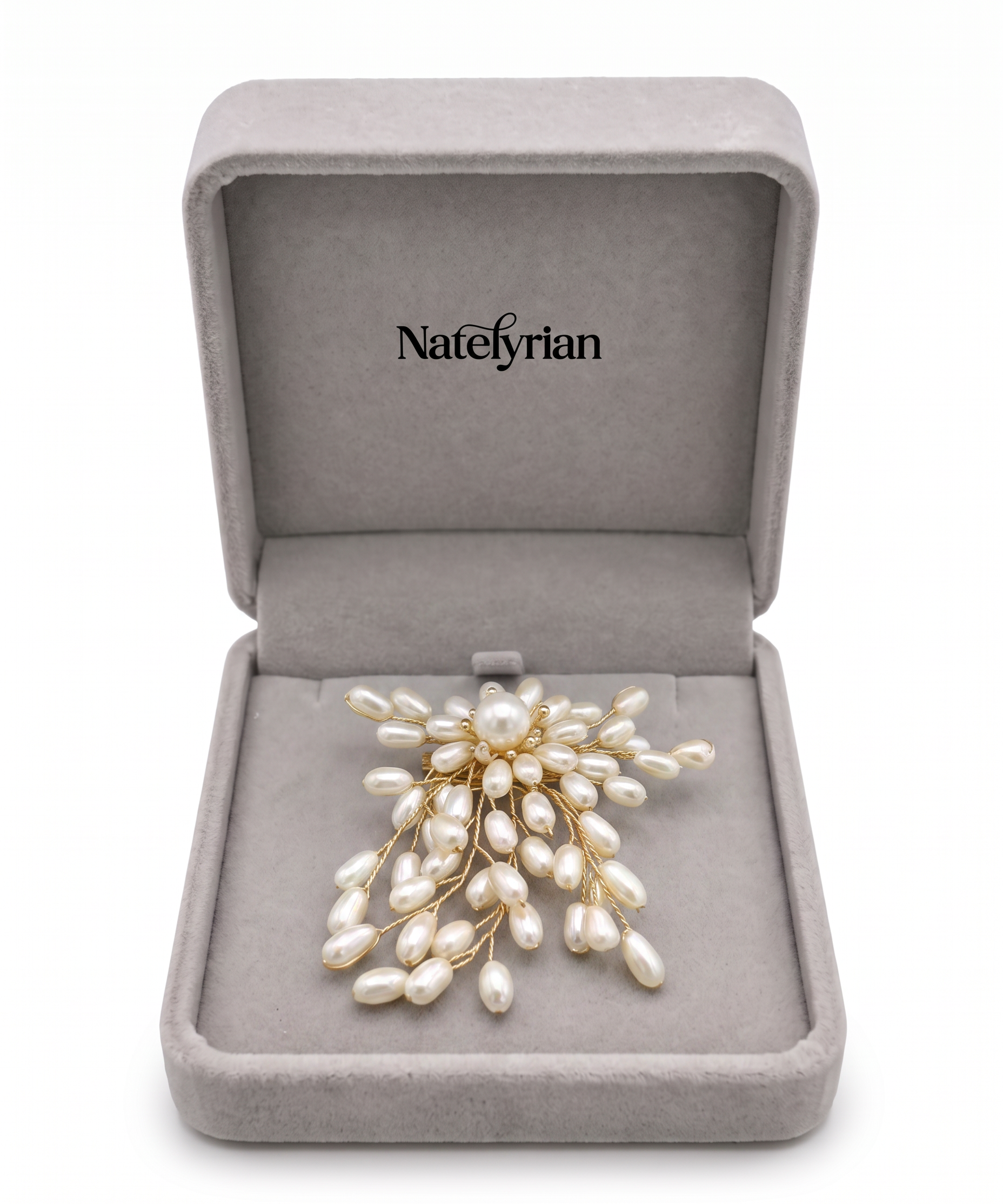 18K Gold Plated Mother of Pearl and Pearl Flower Brooch Gift jewelry set by Natelyrian